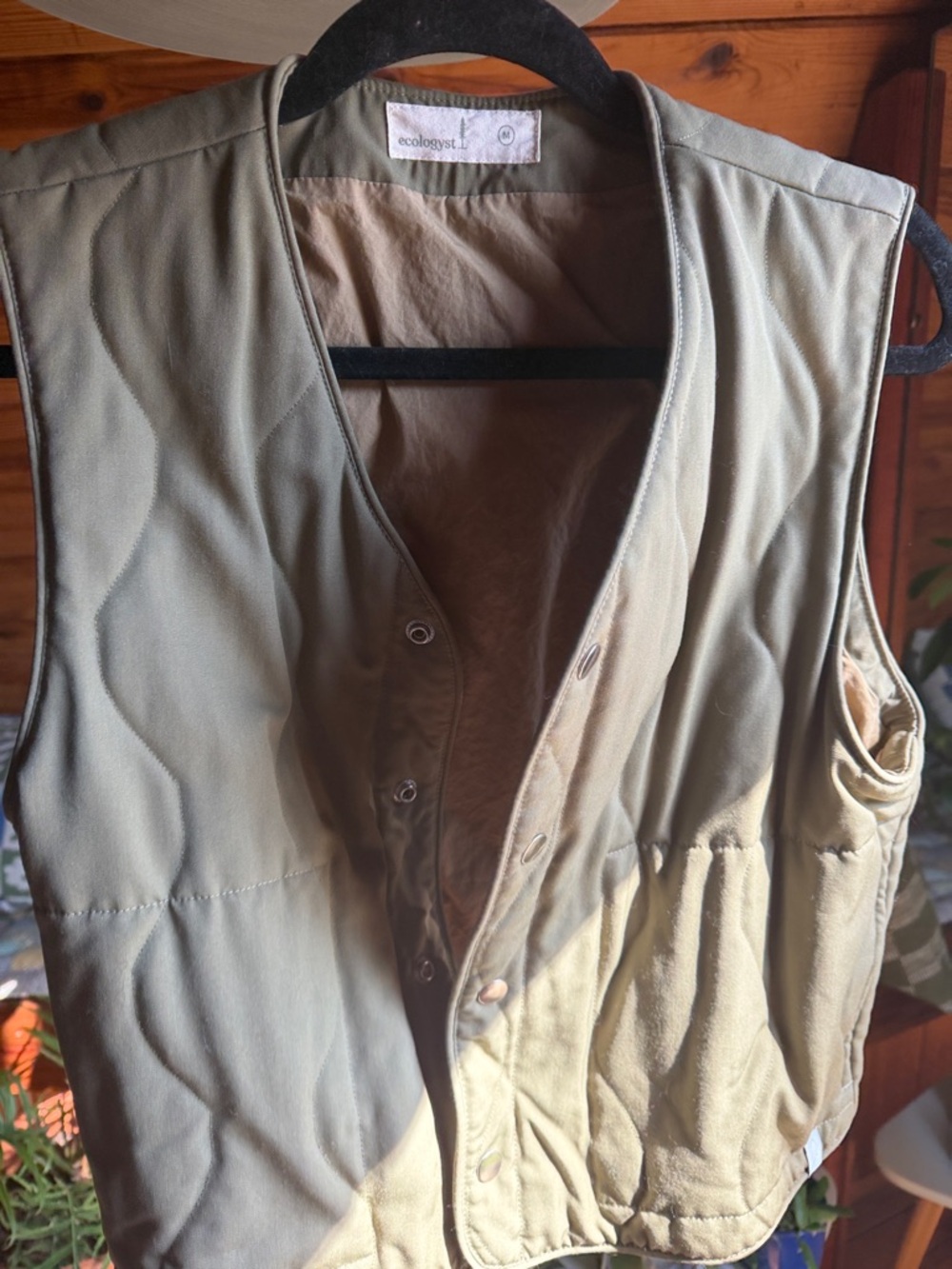 Ecologyst Quilted Utility Vest Olive Size M (Fits Small/Cropped)